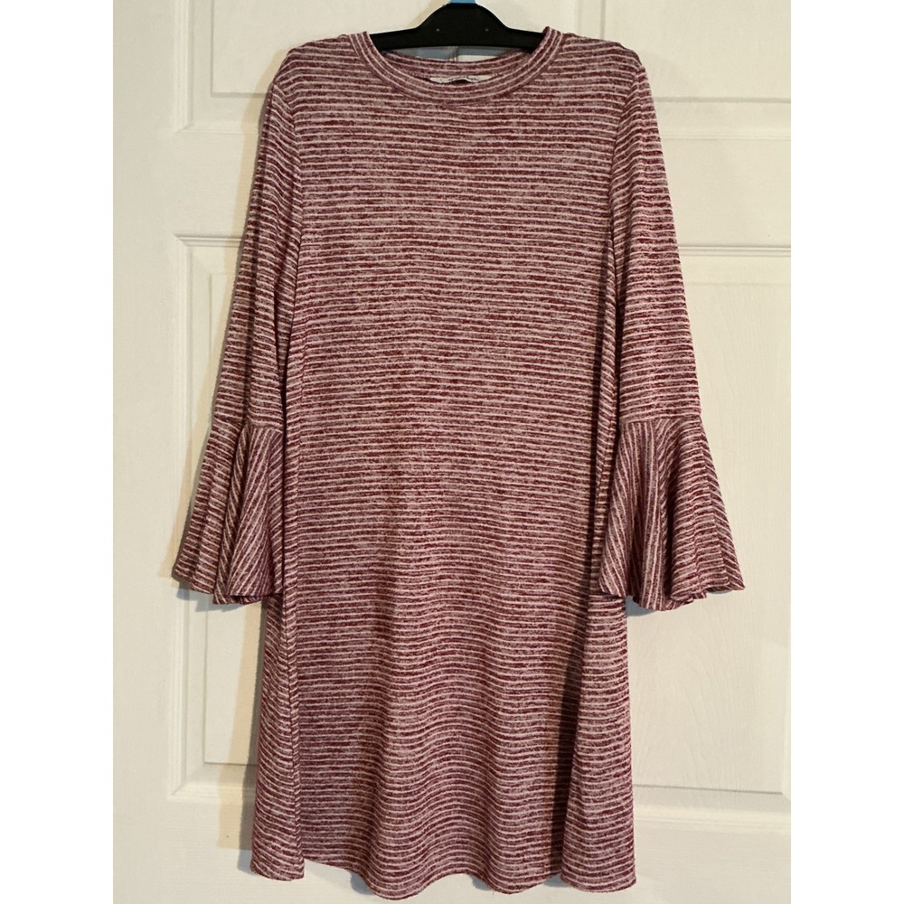 Speechless Womens Burgundy White Striped Bell Sleeve Knit Dress Size M